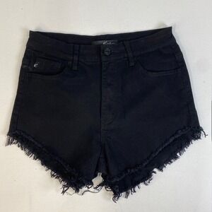 KanCan Womens Size 9/28 Black Denim Frayed Hem High Rise‎ Shorts